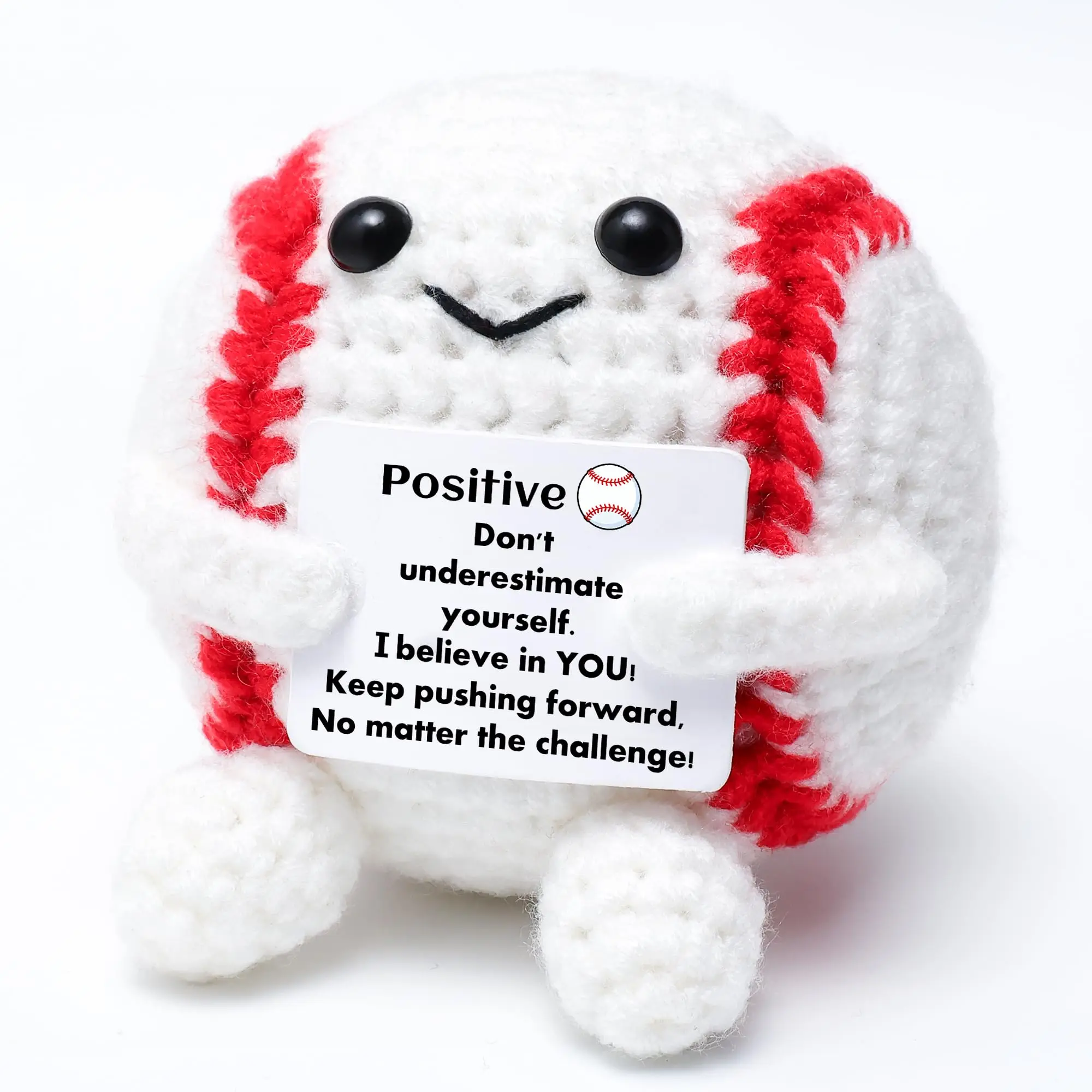 1 Piece of Mini Fun Positive Energy Baseball Gift, Knitted Yarn Baseball Crochet Toy, Comes with a Positive Energy Card, Creative and Cute Emotional Support Inspirational Souvenir, Suitable for Children, Boys, Men, College Students, Team Members