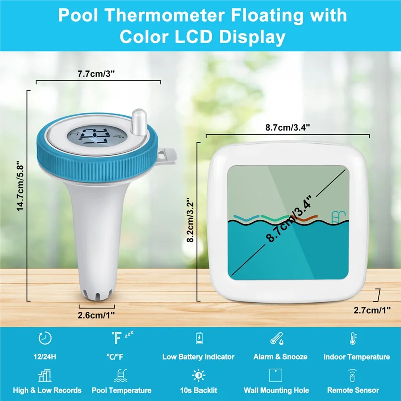 ABKI-مقياس حرارة لاسلكي دقيق لحمام السباحة مع مستشعر درجة الحرارة الخارجية ومراقبة الرطوبة الداخلية للتحكم الدقيق في المناخ