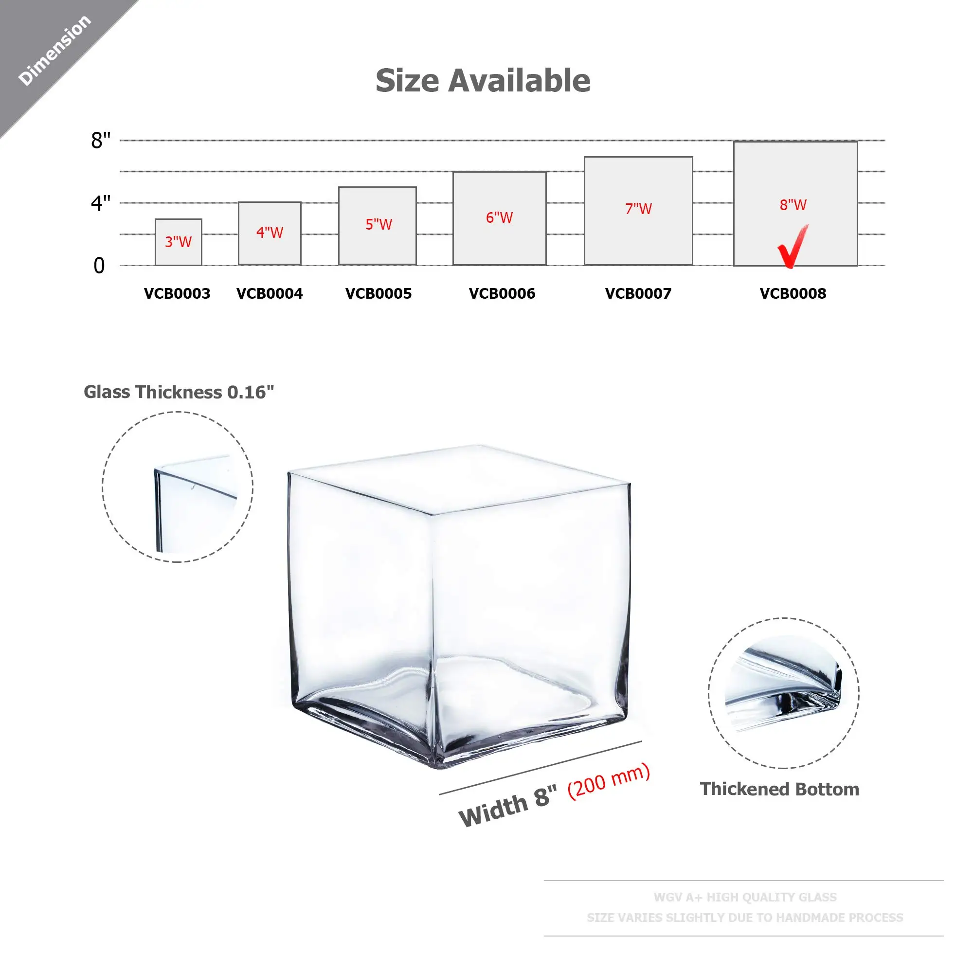 WGV Cube Glass Vase Bulk, Candle Holder, 8