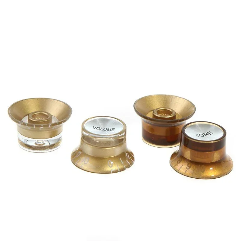 4PCS(2 Volume & 2 Tone)/set Speed Knobs Control Buttons Replacement Guitar Parts Golden Brown & Silver  Guitarra