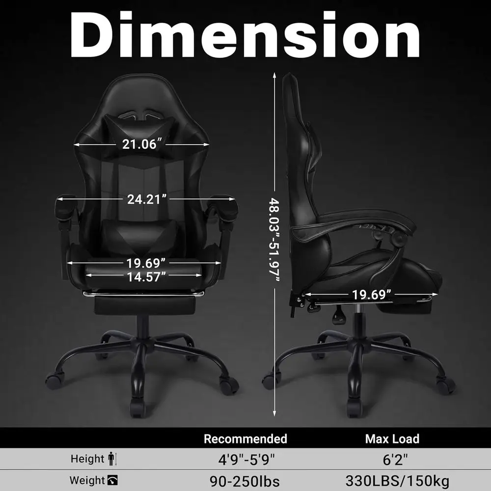 Gaming Chair with ootrest and Lumbar Support, Height Adjustable Chair with 360°Oice Desk Chair,Heavy Duty 330lbs Computer Chair