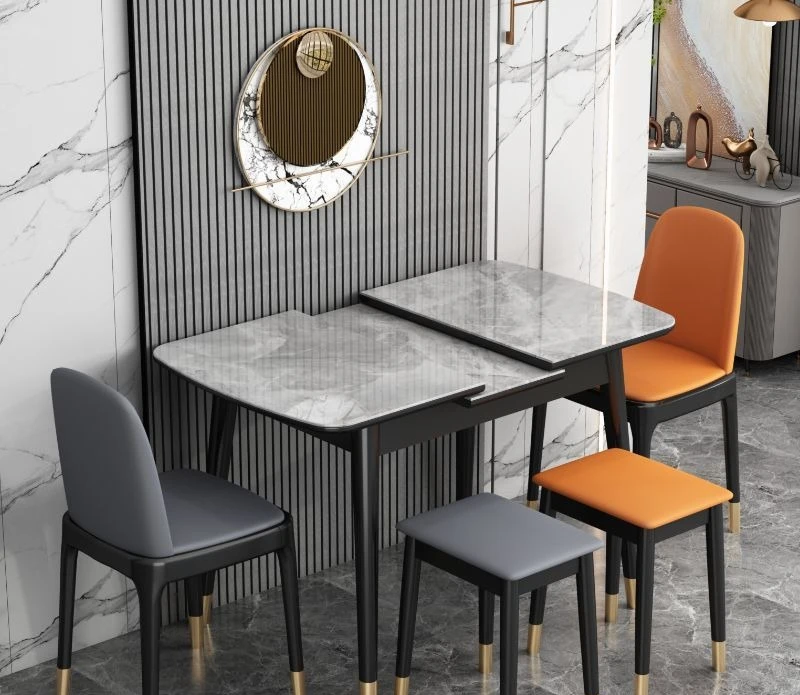 ネットセレブ風ライトラグジュアリーロックスラブダイニングテーブル小型家庭用リビング伸縮式多機能