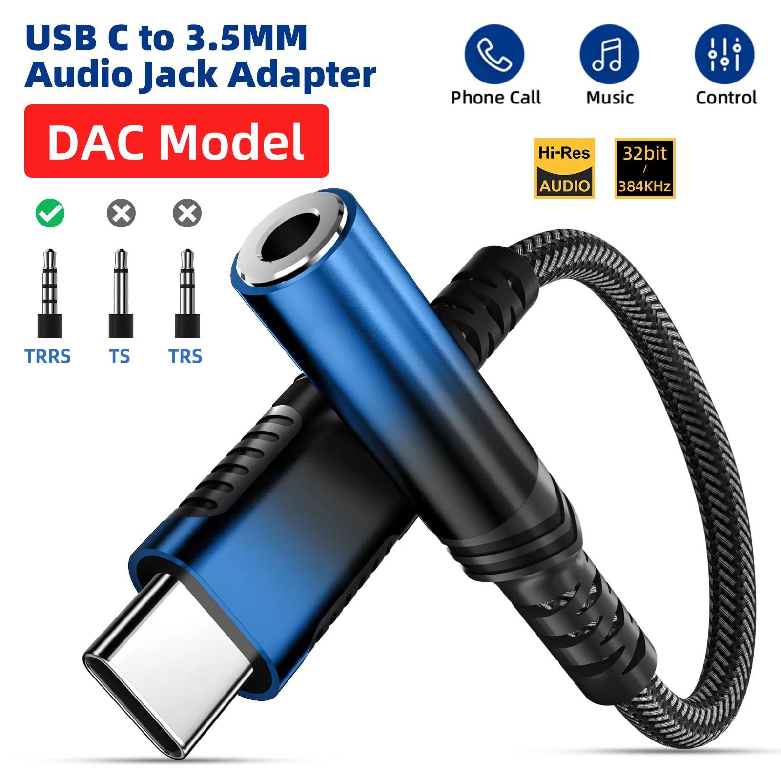 

USB C to 3.5mm Audio Headphones Adapter DAC Type C to Aux Earphone for Samsung Galaxy S25 S24 iPhone 17 16 iPad Google Pixel 9