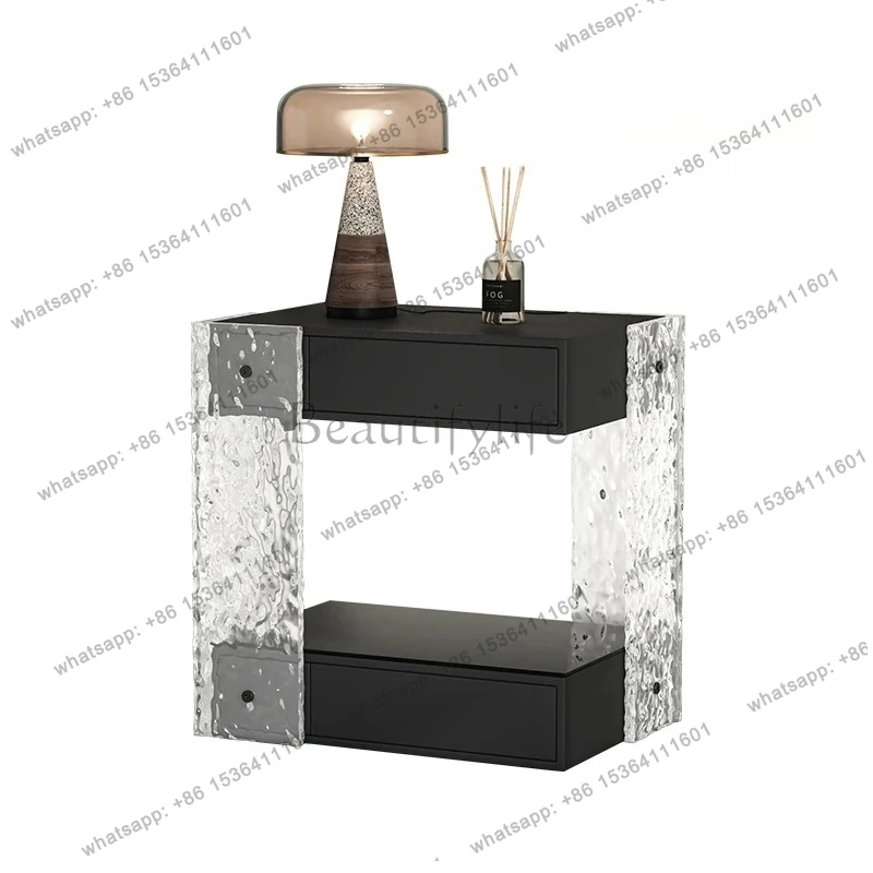 

Premium villa solid wood smart bedside table creative left and right acrylic storage cabinet bedroom cabinet