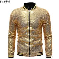 2024 Men's Sequin Jackets Coats Shinny Glitter Nightclub Disco DJ Prom Jacket Bomber Male Jaqueta Masculina Performances Jacket