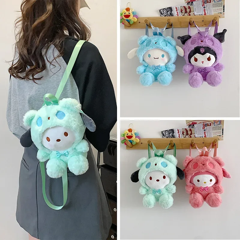 22Cm Kawaii Sanrio Plush Backpack Anime Kuromi Hello Kitty Cinnamoroll Plushie Bag Anime Cartoon Shoulder Backpacks Girl Gifts