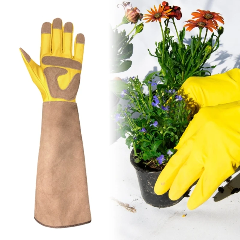 

1 Pair Gardening Gloves for Women Men Breathable Leather Thorn Proof Rose Pruning Garden Gloves Long Protective Gauntlets Gloves