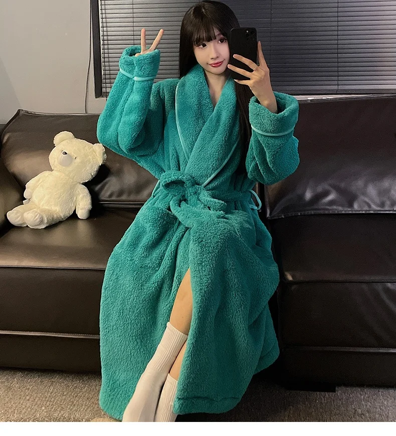 Plush robe for women - cyan