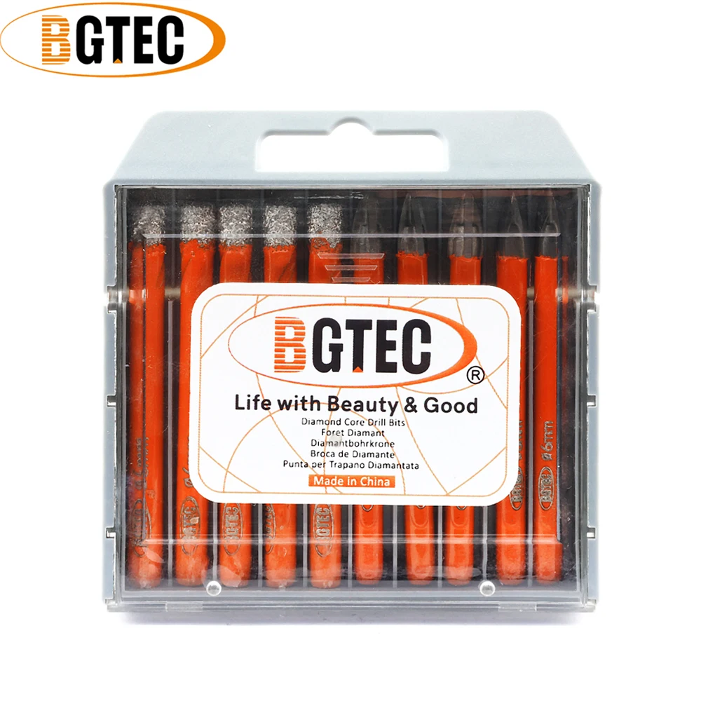 BGTEC 10pcs/Box Diamond Drill Bits Core 6mm Round Shank Core Bits+Cross Hole Opener Drilling Granite Porcelain Tile Stoneware