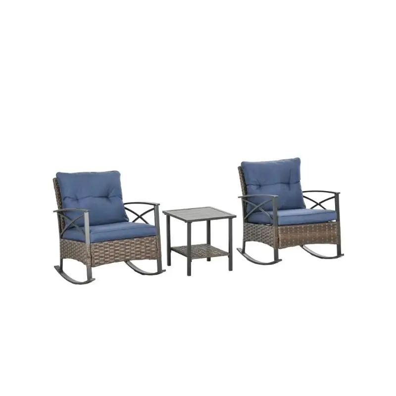 Outdoor Wicker Patio Rocking Conversation Set with Cushions and Table