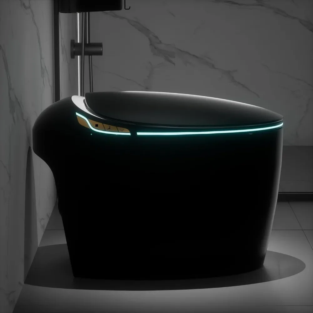 Smart Toilet with Adjusted Heated Seat，Auto Open Auto Flush，Warm Water and Dryer, Night Light, Side Buttons，Smart Toilet