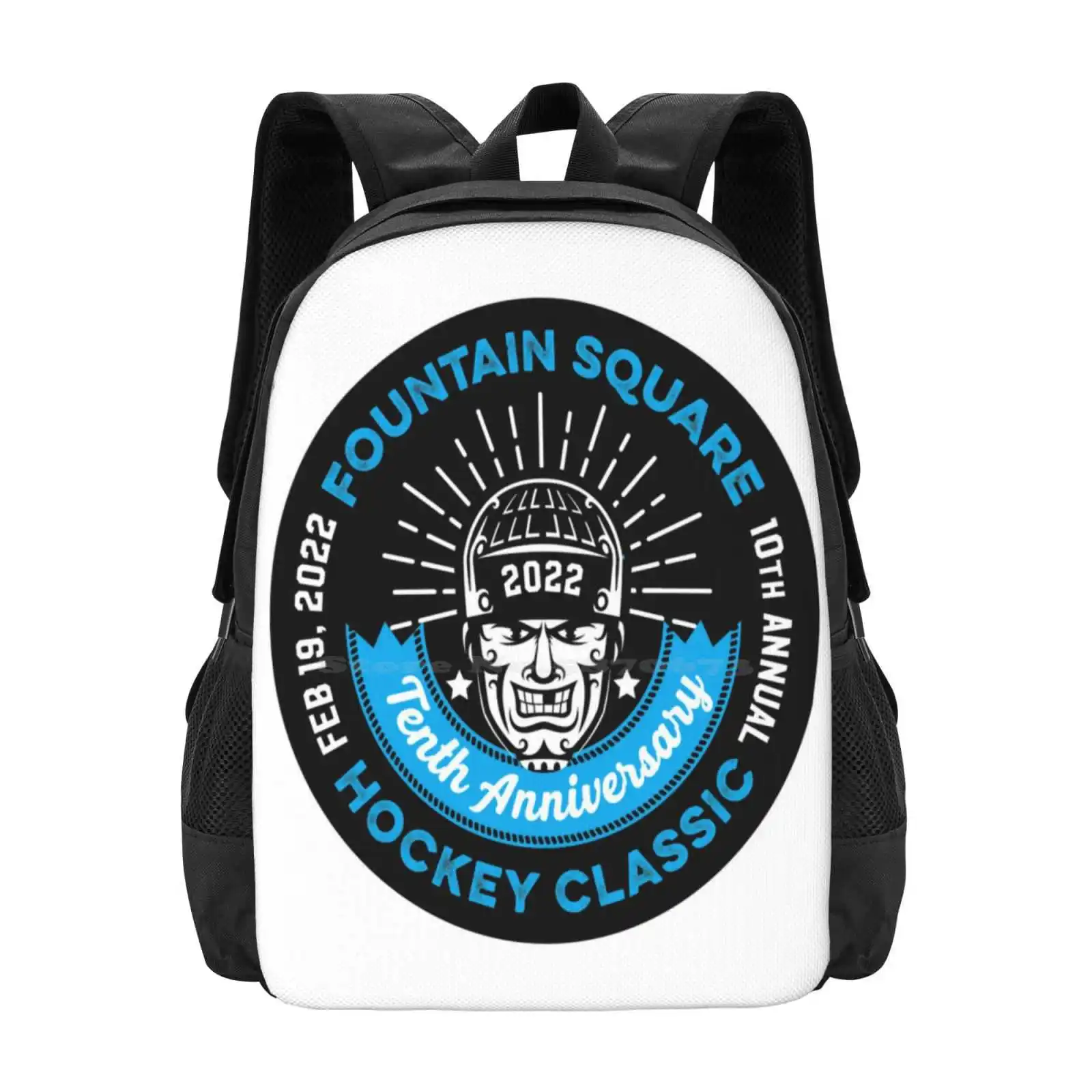 Fountain Square Hockey Classic Alternative Design Teen College Student Backpack Pattern Design Bags Hockey Ice Skate Cincinnati