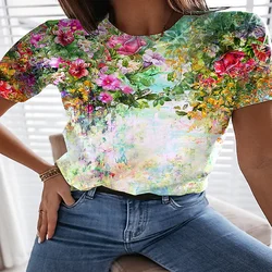 Summer Flower 3D Printed T Shirt Women's Floral T-Shirts Oversized Tees Top Woman Casual Streetwear Female Y2K Harajuku Clothing