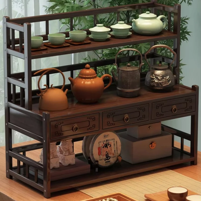 Multi-Layer Desktop Gongfu Tea Display Rack Chinese Style Tea Cup Organizer Simple Storage Stand for Tabletop Tea Shelf
