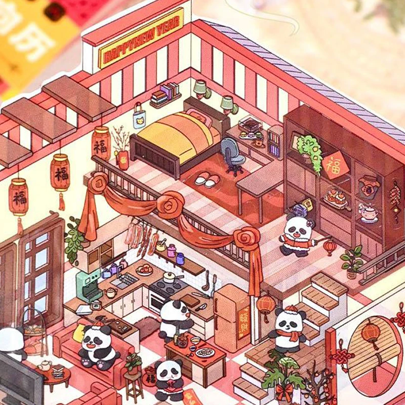 1Set Kawaii Snake Year 3D Landscaping Stickers Cartoon Miniature Scene Visual Stacking Three-dimensional Stickers Children Gifts