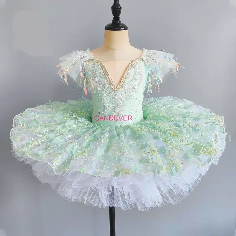 Fato de bailarina princesa para meninas, vestido de lantejoula, roupa de ginástica, collant, Travessa, panqueca tutu, dança