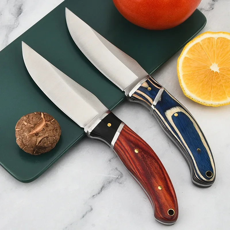 Sharp Fruit Knife Mongolia Knife Wooden Handle Handle Meat Knife Outdoor Straight Knife Portable Barbecue Cut Meat Knife