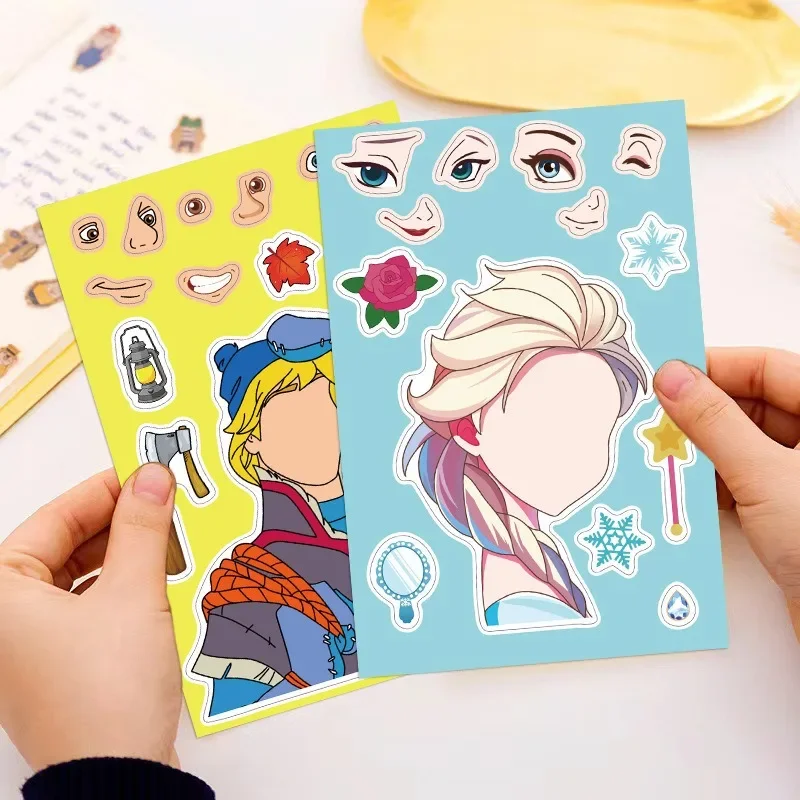 New 8pcs/Set F-r-o-z-e-n Cartoon Anime Stickers DIY Assemble Game Decal Make a Face Jigsaw Creative Birthday Party Gift
