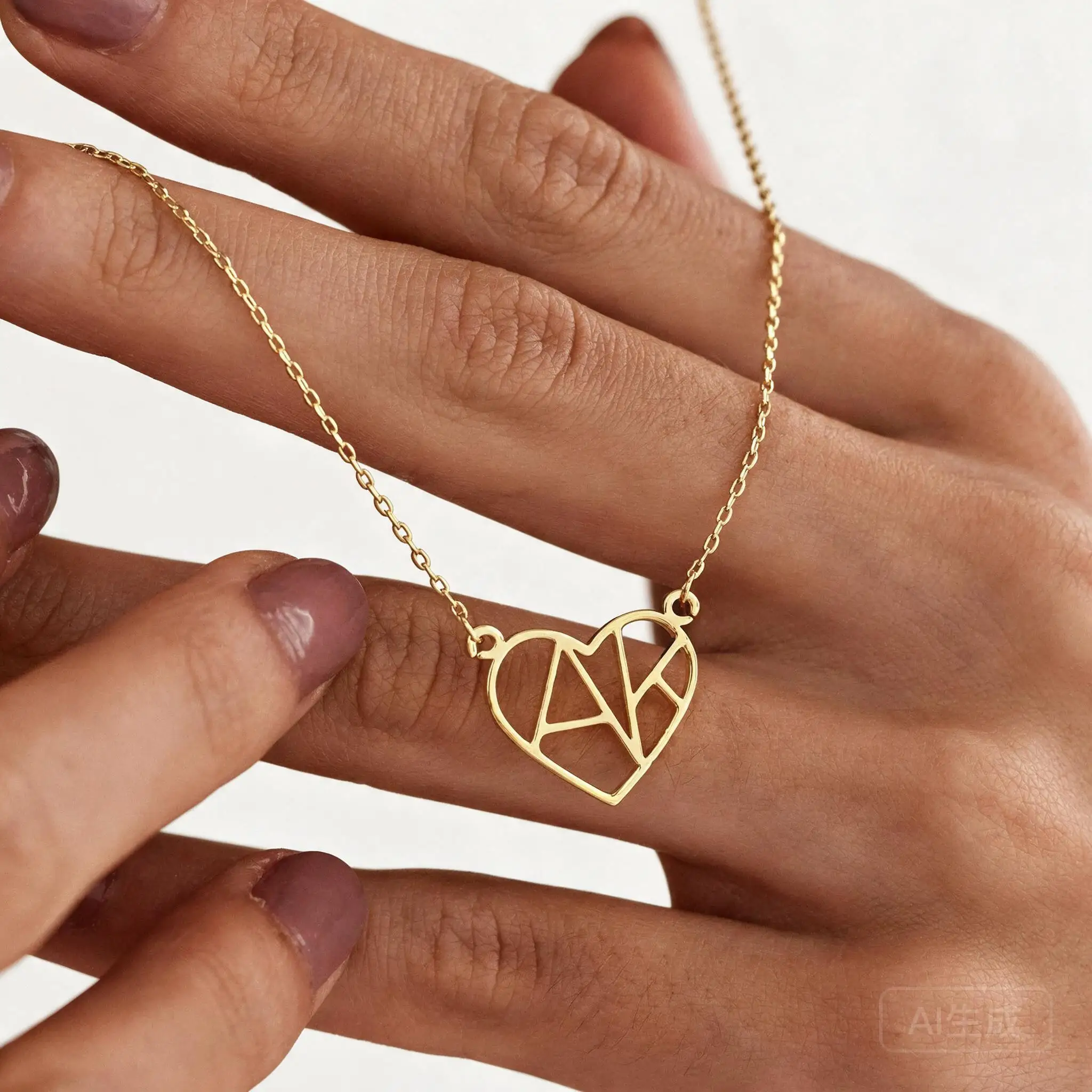 Collar con colgante de dos iniciales, diseño geométrico personalizado y corazón calado, cadena de clavícula sencilla y elegante, para mujer, acero dorado.