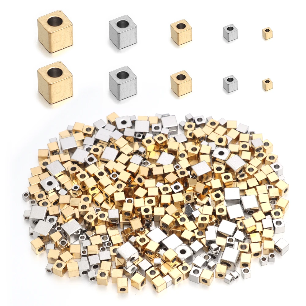 Louleur 50pcs Stainless Steel Square Cube Beads for Jewelry Making Loose Spacer Beads DIY Charm Bracelet Necklace Wholesale