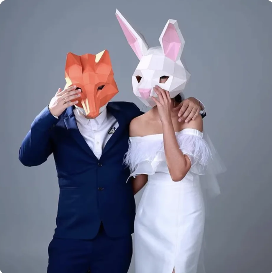 3D 종이 모델 착용 가능한 마스크 토끼 동물 코스프레 DIY 종이 공예 종이접기 헤드기어 크리스마스 할로윈 파티 소녀 선물