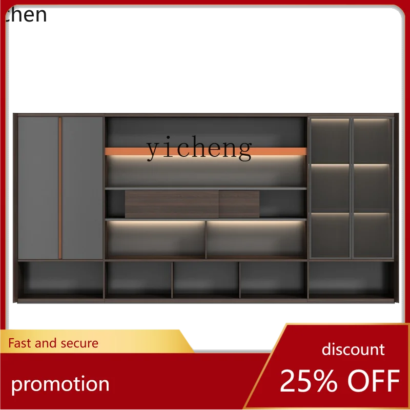 

ZML office furniture file cabinet light luxury office background cabinet atmospheric wooden double opening sliding door bookcase