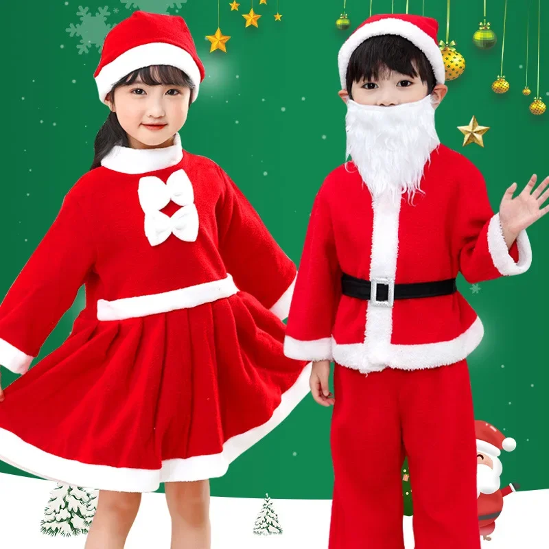 Children's Christmas Costume Boy and Girl Red Suit Santa Costume Party Dress Costume for Christmas Costumes for Boys and Girls