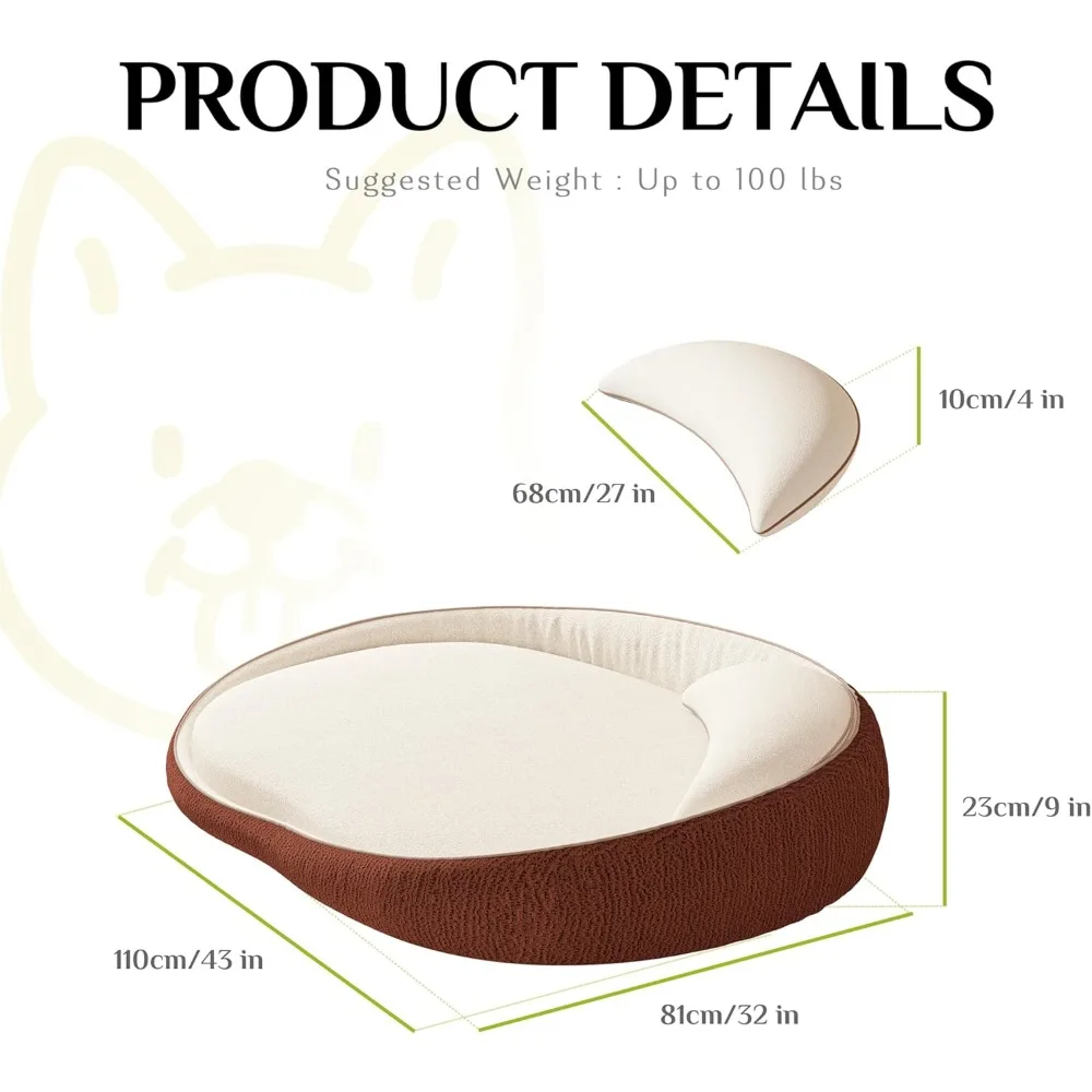 سرير دعم فاخر لتقويم العظام للكلاب مقاس XL، توسيد إسفنجي عالي الكثافة مع وسائد إضافية، جزء سفلي مضاد للانزلاق كبير جدًا