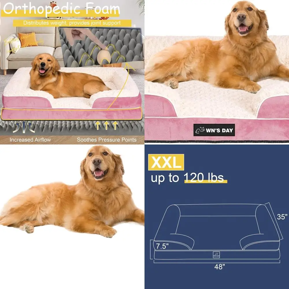 

XXL Pink Washable Memory Foam Orthopedic Dog Bed for Large & Medium Breeds with Removable Waterproof Cover