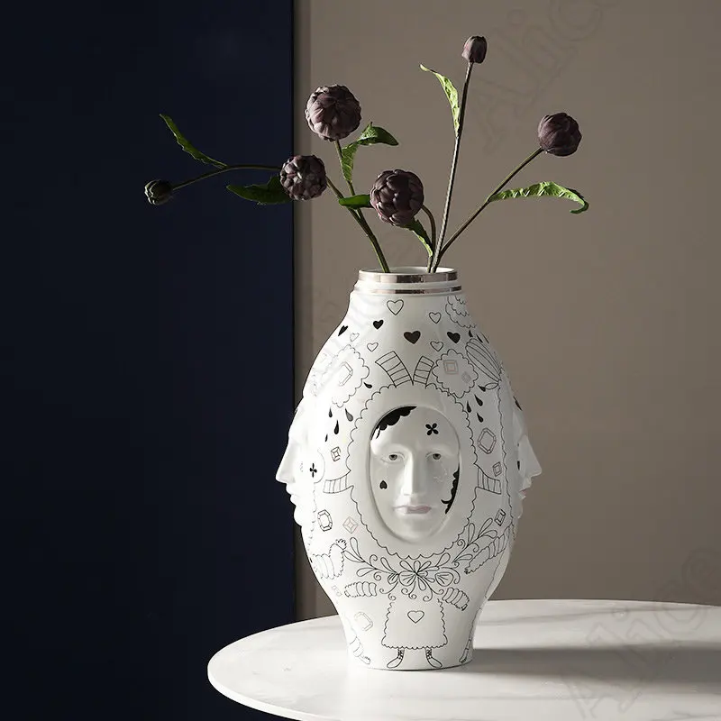 Creative Face Ceramic Vase Ornaments Nordic Living Room Decoration TV Cabinet Porch Desktop Flower Arrangement Vases Home Decor