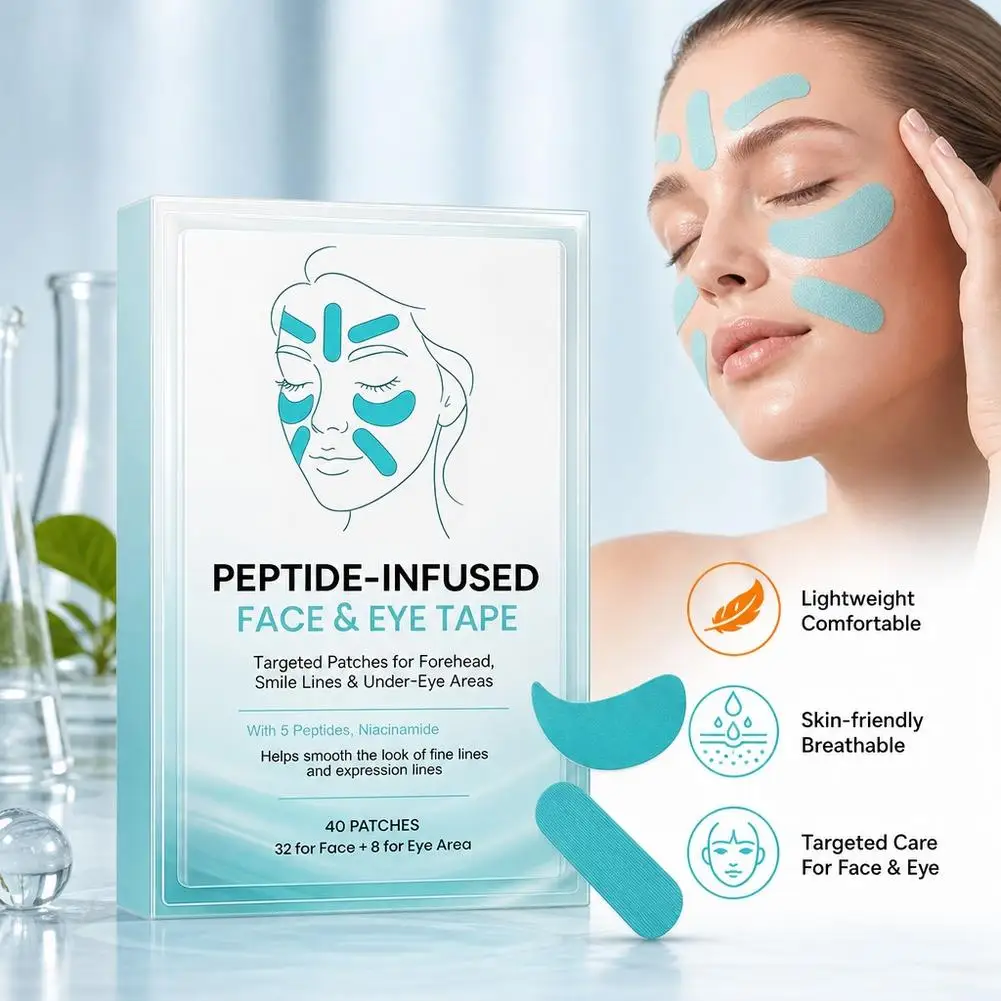 40pcs Peptide-Infused Face & Eye Tape Sticker Moisturizing and hydrating Peptide Facial Tape Lifting Skin Care Tool