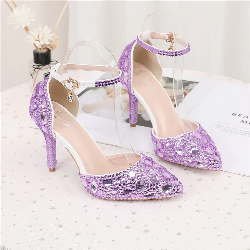 2024 Colorful Diamond High Heel Women's Shoes New Multi Color Banquet Pointed Low Top Solid Color Fashion Princess Wedding Shoes image 5