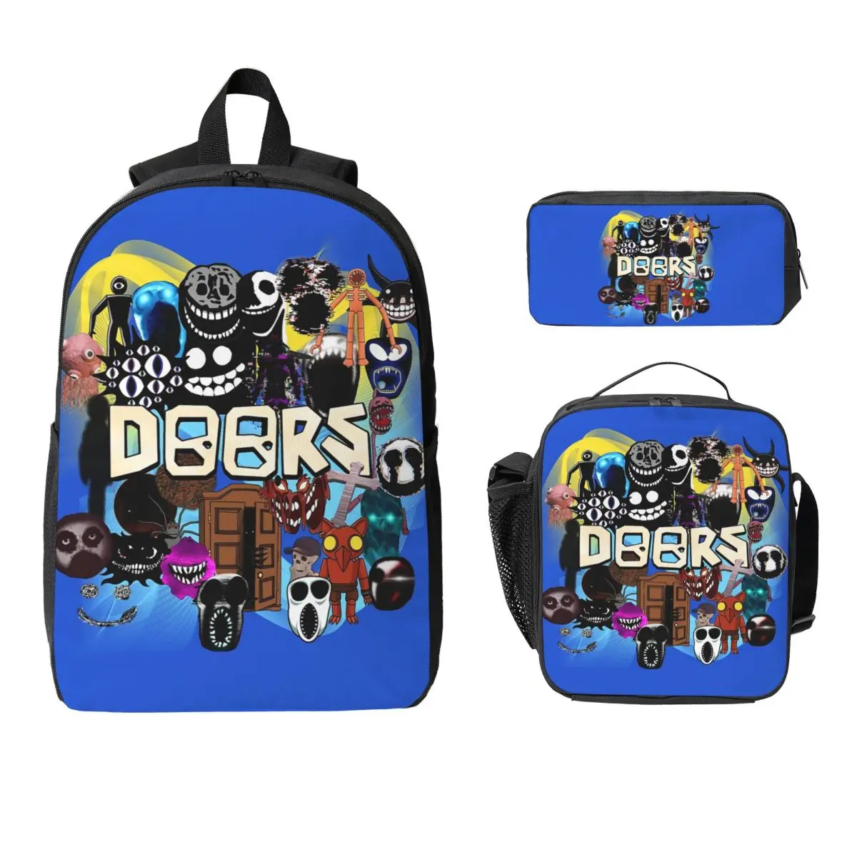 Doors All The Entities New Doors Game Update Backpack Student Boys Girls BookBag School Bag 3ps Insulated Lunch Bag Pencil Case