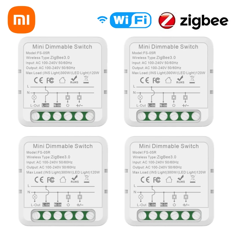 Xiaomi-Tuya ZigBee WiFi Disjuntor Módulo Interruptor Dimmer Inteligente, Luz De Tempo De Voz, Alexa, Alice, Google Home, Vida Inteligente