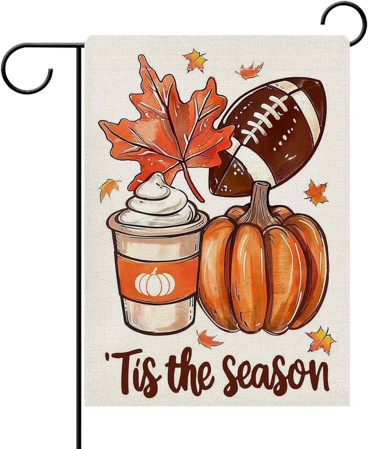 Dyrenson Fall 'Tis The Season Bandera decorativa para jardín, otoño, fútbol, calabaza, hojas de arce, patio de café, decoración exterior del hogar LLE