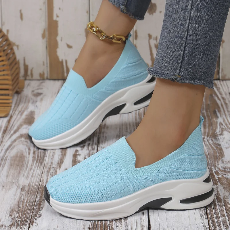 European and American Style Large Size Shoes Casual Mesh Slip-On Women's Shoes Thick Bottom Wedge Women's Shoes