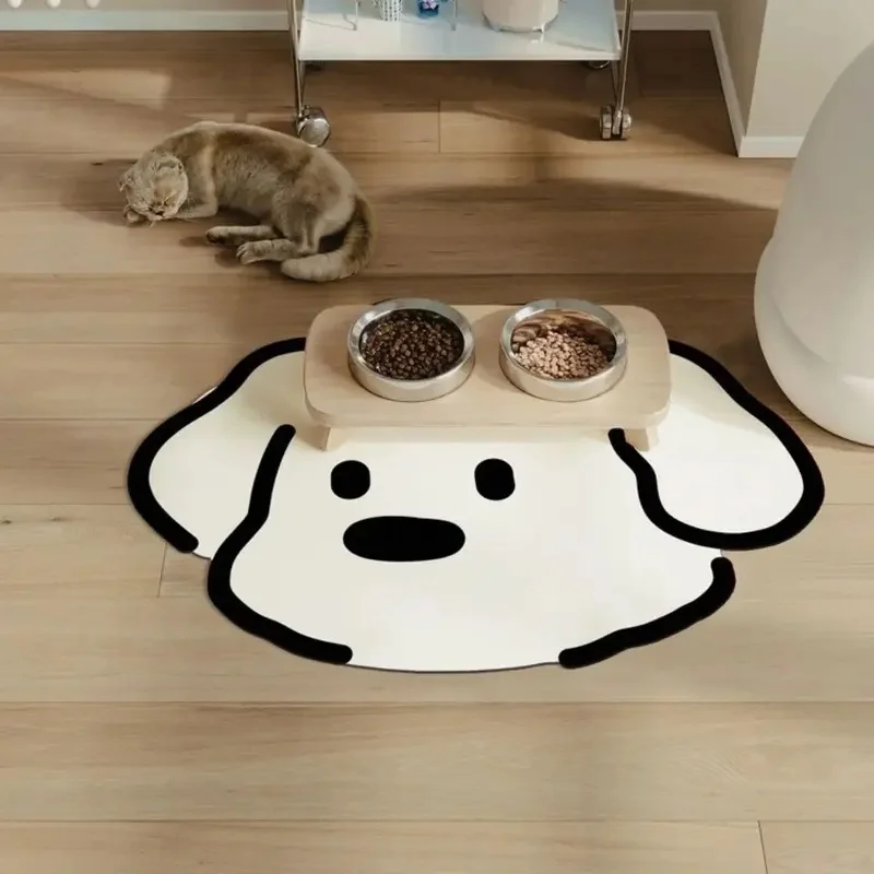 VIKAMA Minimalist White Fluffy Puppy Irregular Carpet Cartoon Wink Dog Design Water Absorbent Anti-slip Household Decor Mat
