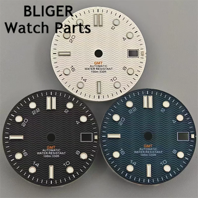 BLIGER 29mm/31mm Sterile Dial Black White Blue Watch Dial Green luminous Fit NH34 Movement Watch replacement parts