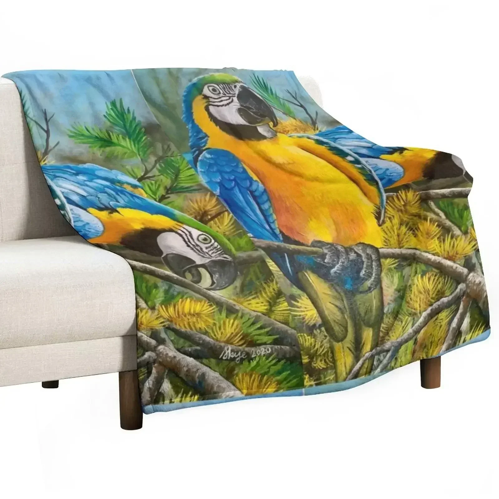 Blue and Gold Macaws #1 Throw Blanket Hairy Bed Soft Beds Decorative Sofa Custom Thermals For Travel Blankets