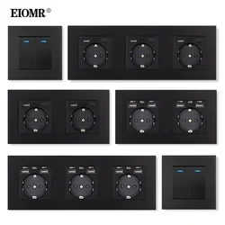 EIOMR EU Type C Interface Sockets 5V 2.1A USB Charging Port 1/2/3Gang Blue Led Backlight Wall Switches Home Appliance Outlets