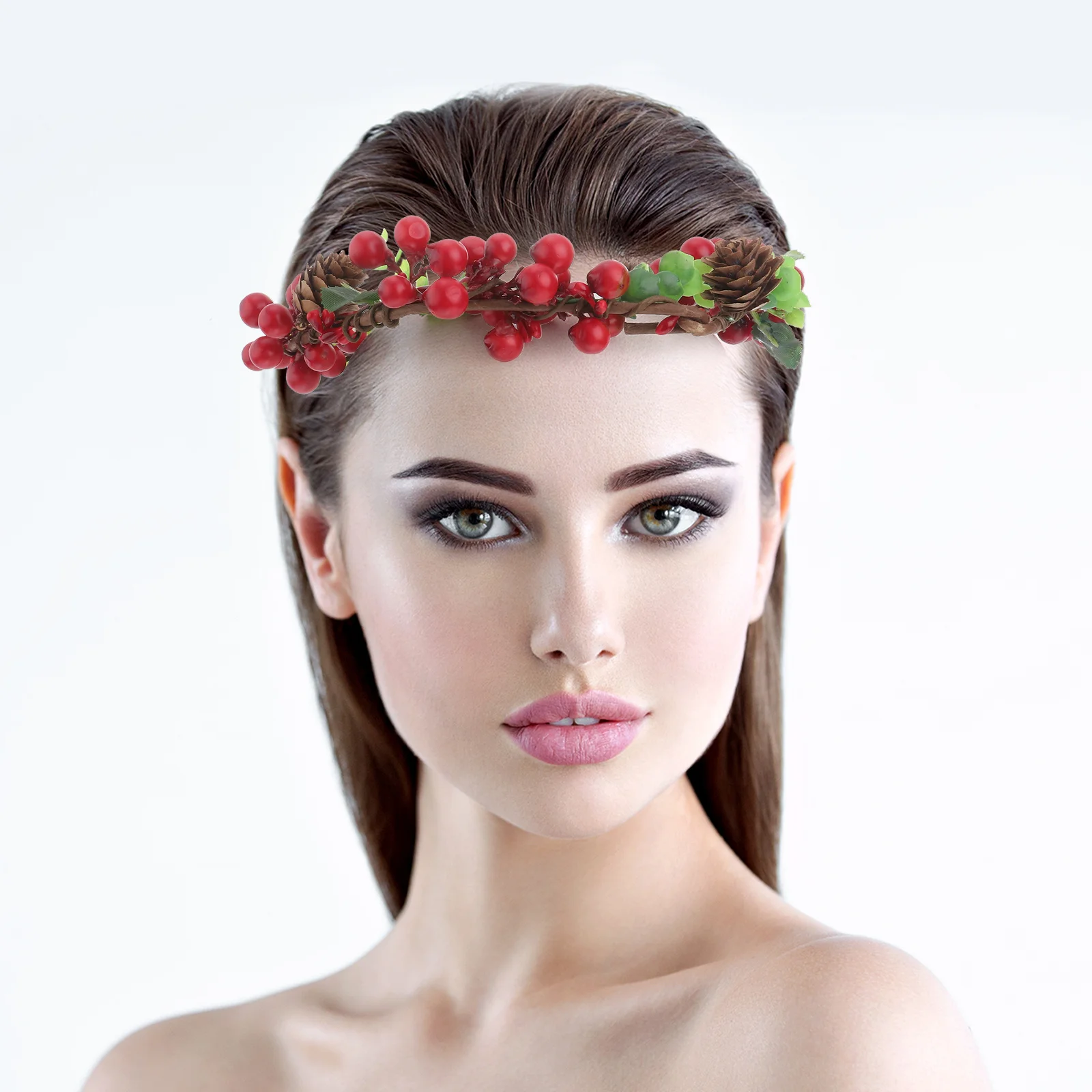 

Christmas Floral Headband Bridal Berries Pine Cone Crown Wedding Hair Accessories Berry Headpiece Party Headdress Size