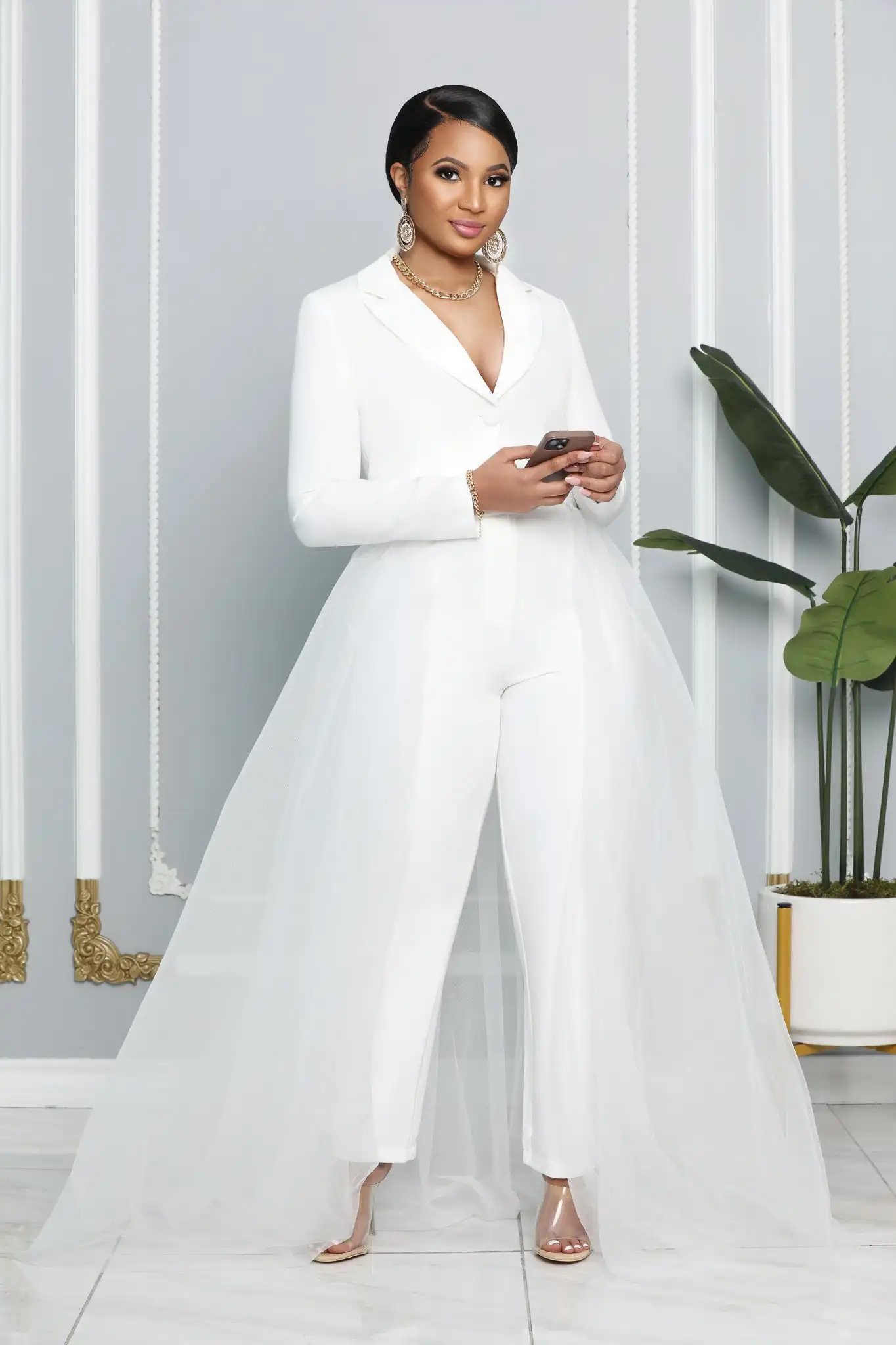 Robe De mariée Simple blanche, veste courte et pantalon avec jupe détachable, col en v, Robe De mariée élégante pour femmes, personnalisée, 2022