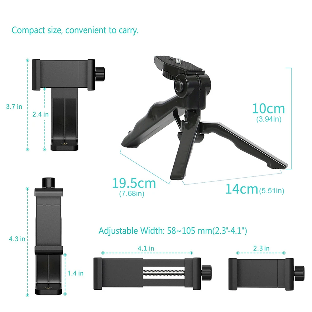 Portable Tripod with Clip Tabletop Tripod Flexible Action Camera Holder Tripod 360 Degree Rotation for Smart Phone Action Camera