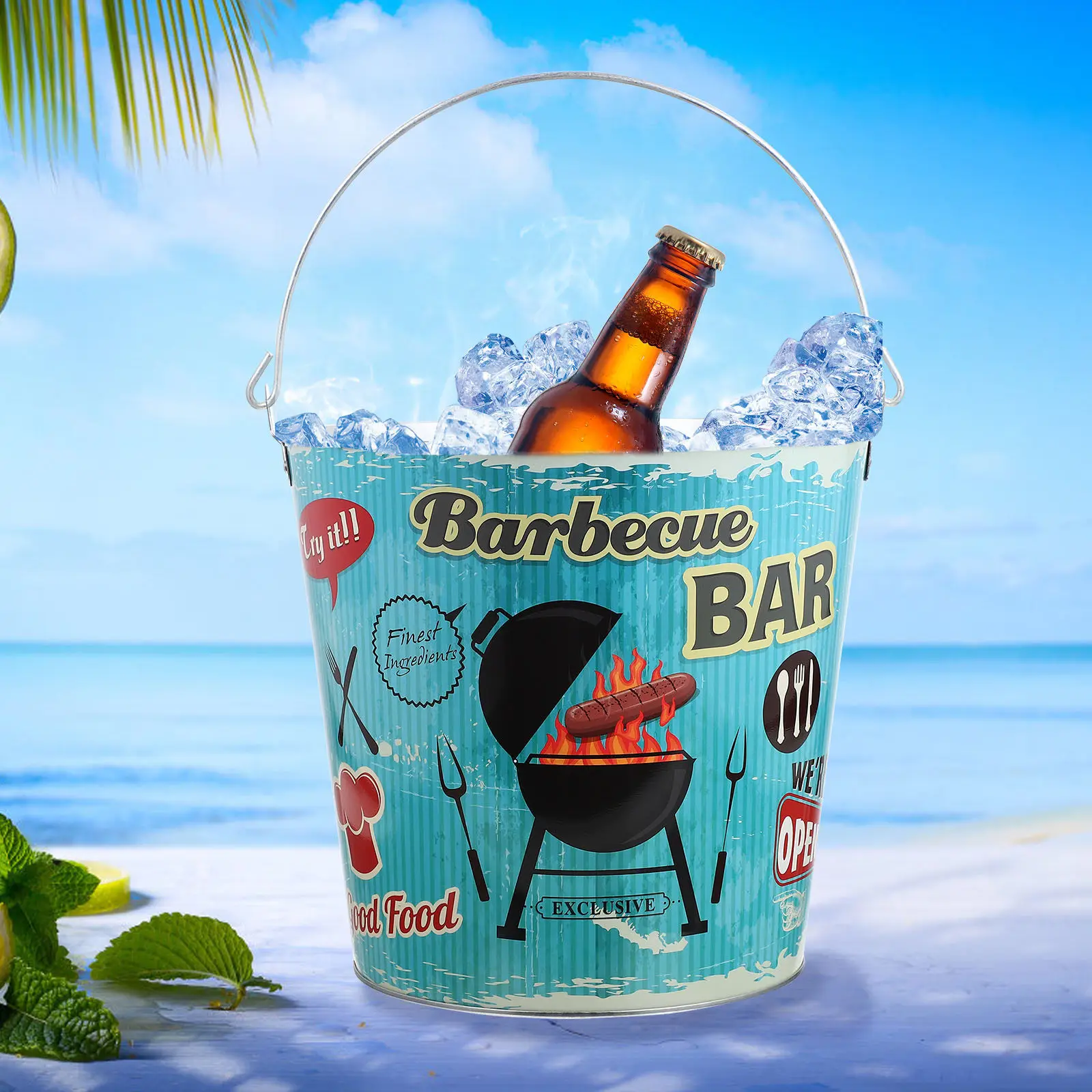 

Железное ведро для льда, ведро для пива, износостойкий контейнер для коктейлей, аксессуар для бара, держатель для кубиков льда, охладитель для напитков, контейнер для хранения напитков.