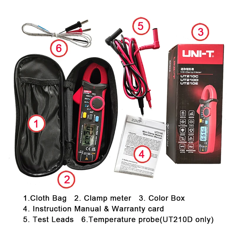 UNI-T UT210E Digital Clamp Meters True RMS Mini AC/DC Current Voltage Auto Range VFC Capacitance Non Contact Multimeter Tester