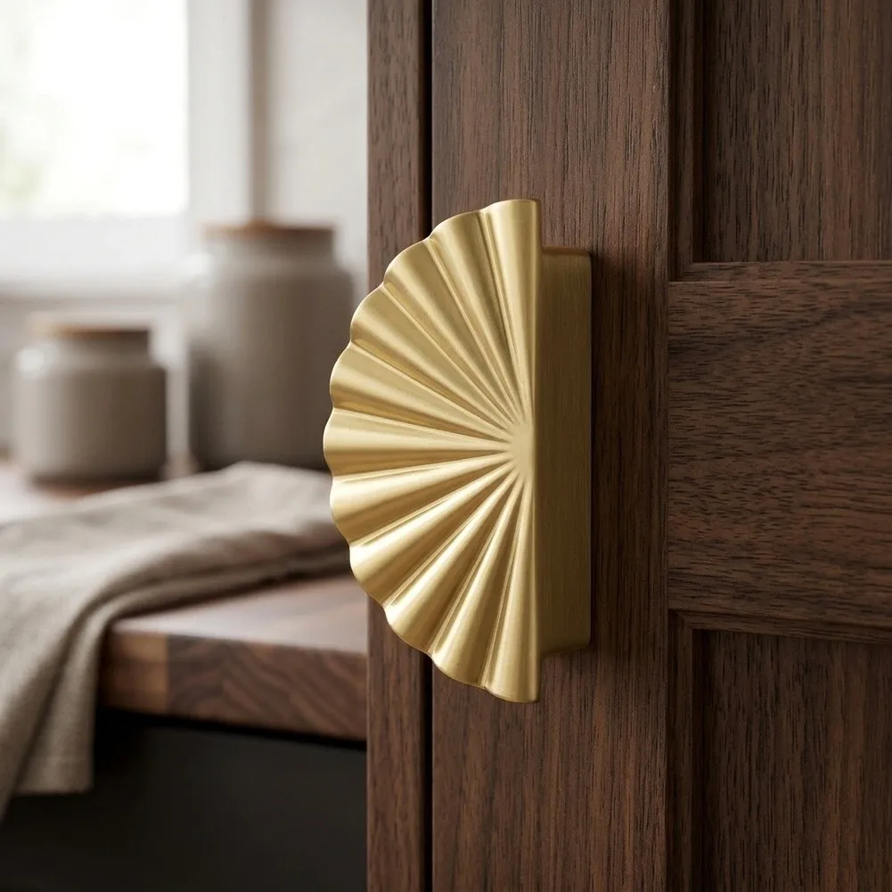 Scalloped Cabinet For Pulls for Drawers and Doors Zinc Alloy 64mm Spacing Brushed Brass Gold Pearl Gray Finish