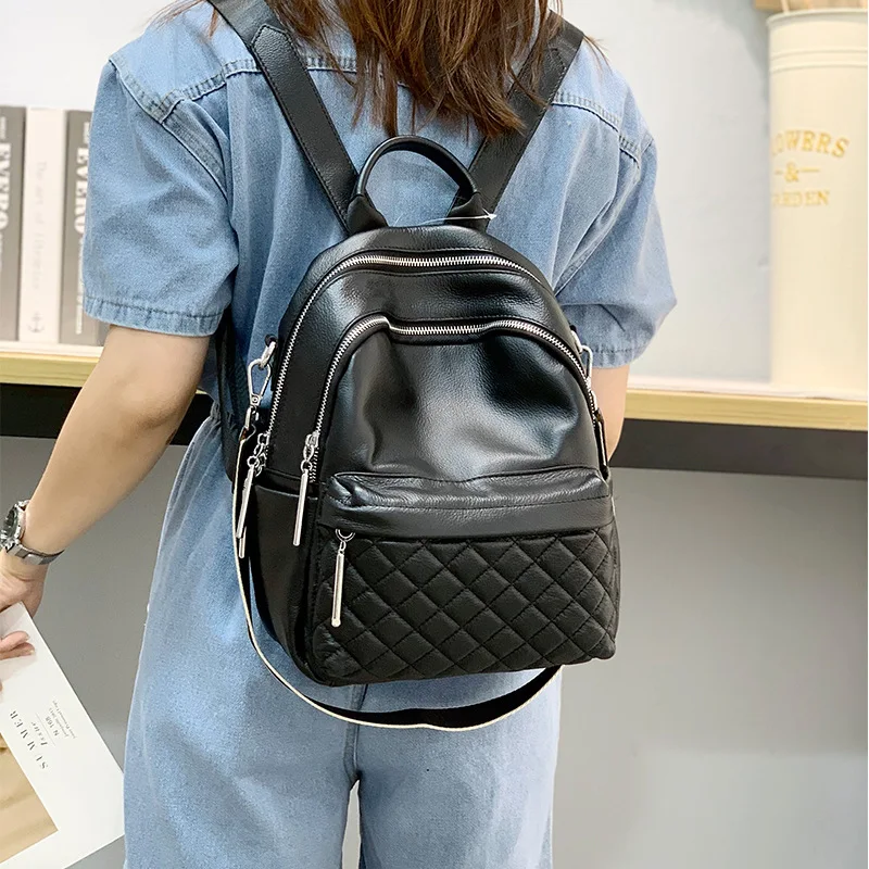 Natural Cow Leather Women Backpack Soft Calfskin Large Capacity Shoulder Backpack School Bags Luxury