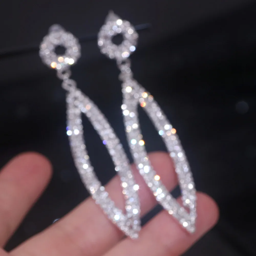 Sparkly Rhinestone Geometric Drop Earrings for Women Crystal Long Dangle Earrings Birthday Party Brides Wedding Jewelry Gifts