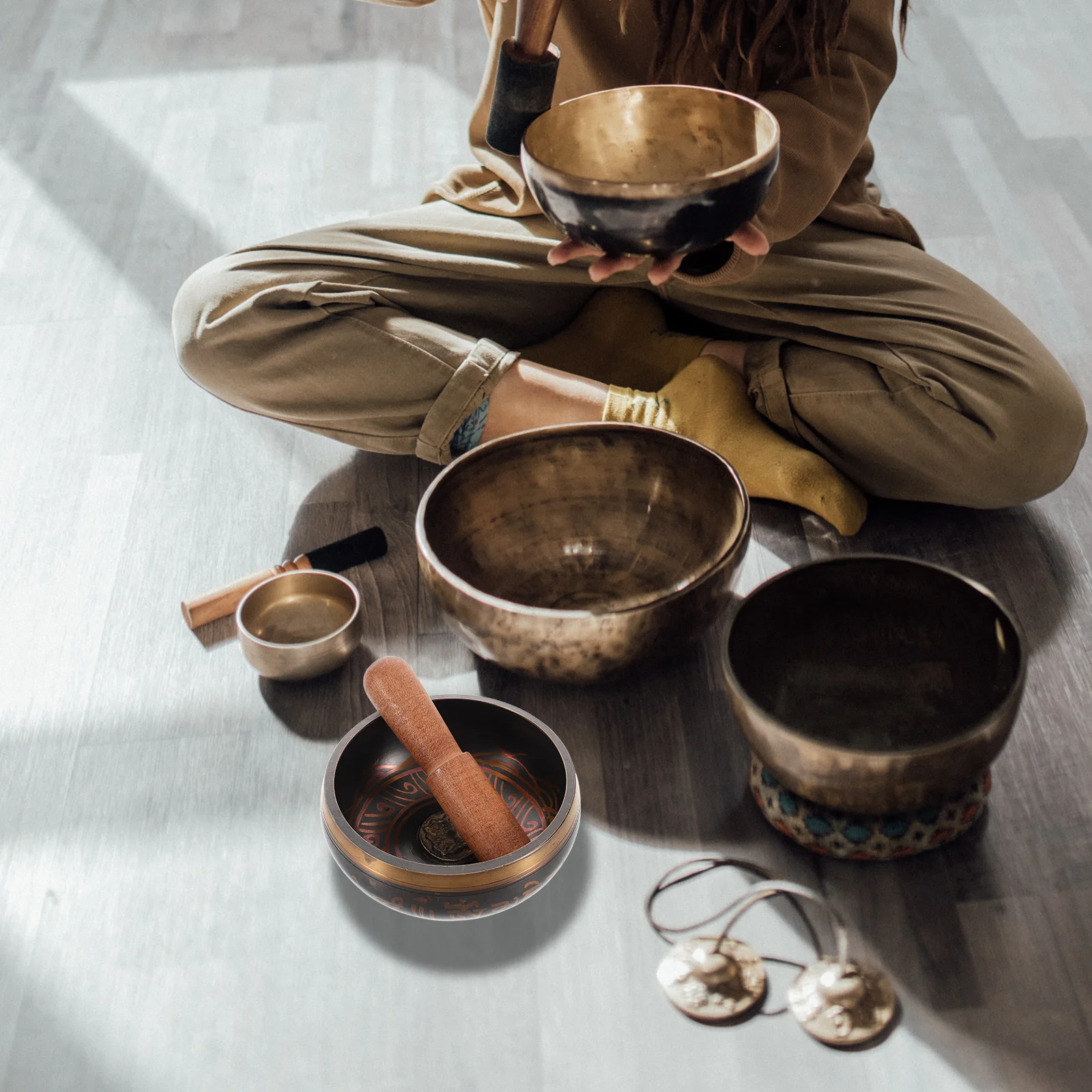 

1 Set Singing 11.5Cm Copper Meditation Healing Sound Bowl Yoga Relaxation Accessories Wood Mallet Included Spiritual