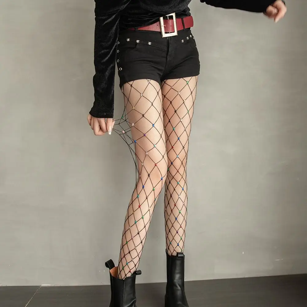 Sexy Star Accents Fishnet Tights Diamond Mesh Sheer Mesh Stockings Stretch Fit Colorful Party Hosiery Stage Performance
